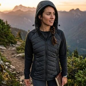 Shambhala Charcoal Teal Quilted Hybrid Zip-Up Hoodie Gorpcore Layering Hiking